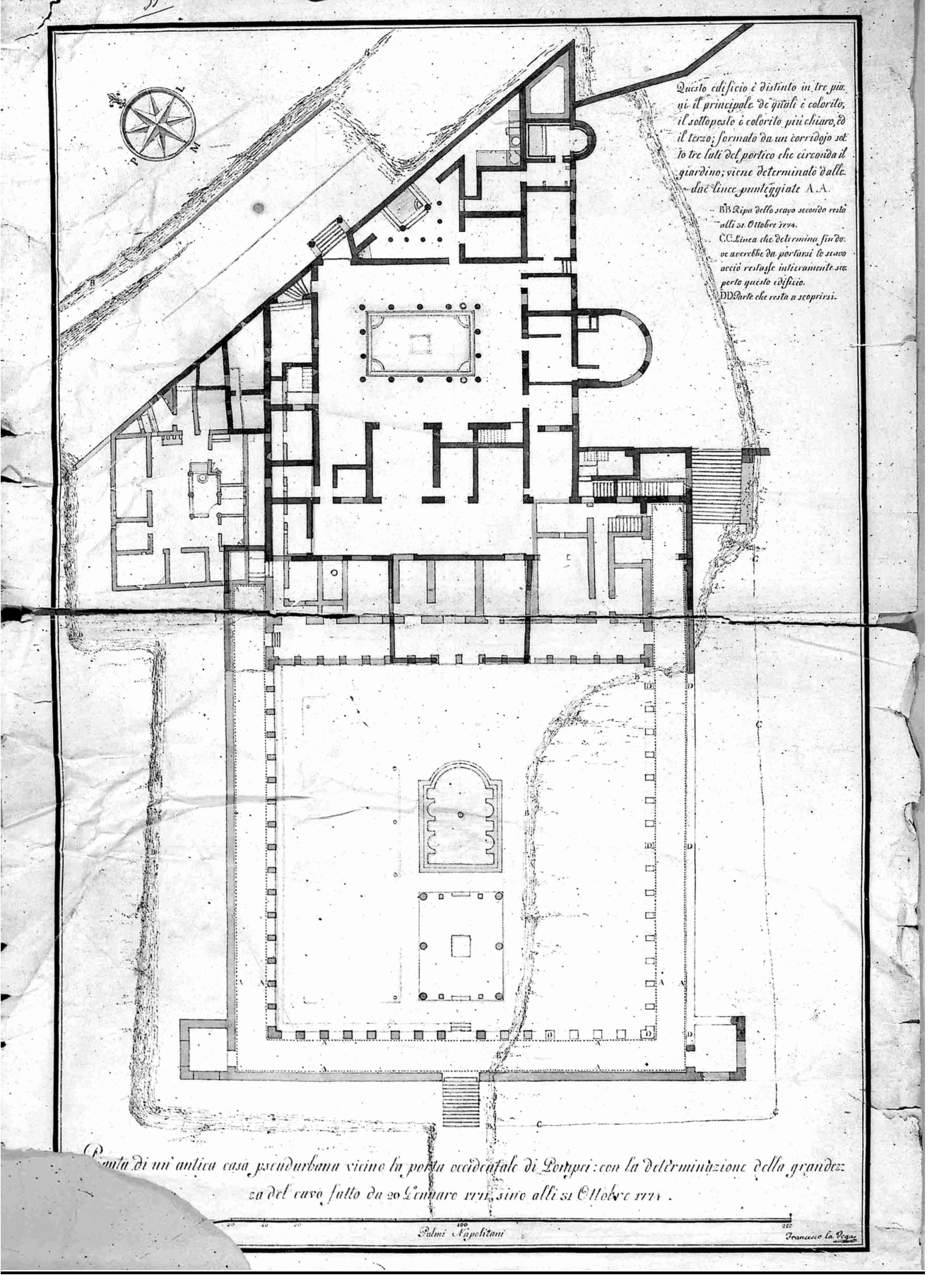 Villa of Diomedes. Plan of all three levels excavated from 20th January 1771 to 31st October 1774 by F. la Vega.

Now in Naples, Archivio di Stato, Raccolta pianta e disegni, XXIV, 5.